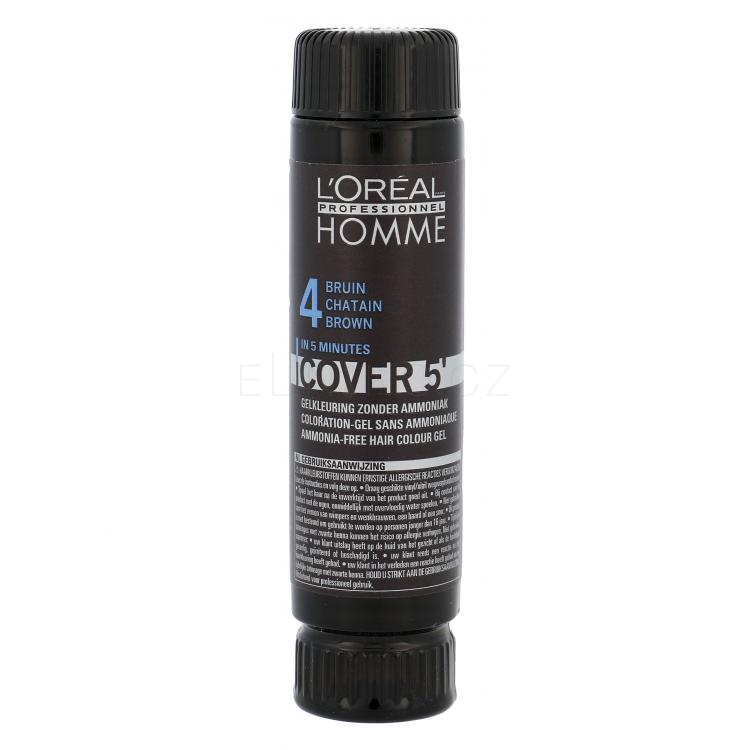 L&#039;Oréal Professionnel Homme Cover 5´ Barva na vlasy pro muže 3x50 ml Odstín 4 Medium Brown poškozená krabička