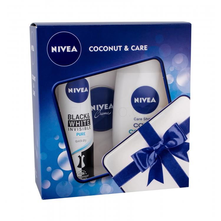 Nivea Care &amp; Coconut Dárková kazeta sprchový krém 250 ml + antiperspirant For Black &amp; White Pure 150 ml + pleťový krém 30 ml