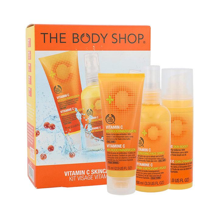 The Body Shop Vitamin C Dárková kazeta pleťová péče Skin Boost 30 ml + pleťový peeling Microdermabrasion 75 ml + pleťová voda Energising Face Spritz 100 ml