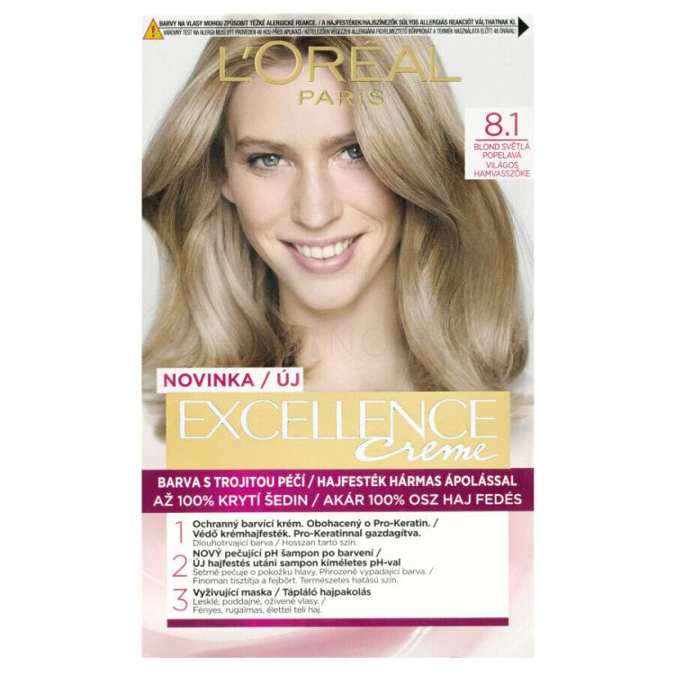 L&#039;Oréal Paris Excellence Creme Triple Protection Barva na vlasy pro ženy 48 ml Odstín 8,1 Natural Ash Blonde