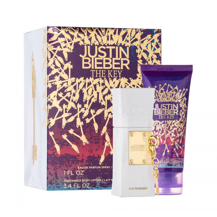 Justin Bieber The Key Dárková kazeta parfémovaná voda 30 ml + tělové mléko 100 ml poškozená krabička