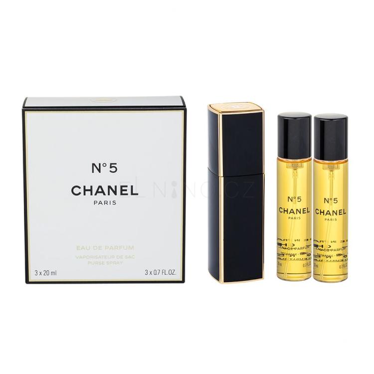 Chanel N°5 3x 20 ml Parfémovaná voda pro ženy Twist and Spray 20 ml poškozená krabička