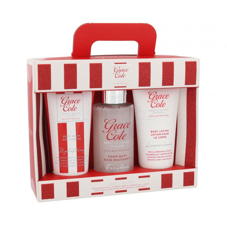 Grace Cole Frosted Cherry &amp; Vanilla Dárková kazeta sprchový gel Uplifting 50 ml + tělové mléko Luxurious 50 ml + pěna do koupele Freshen 100 ml