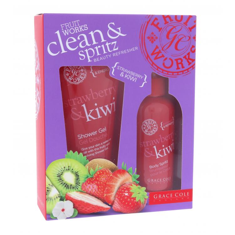 Grace Cole Fruit Works Strawberry &amp; Kiwi Dárková kazeta sprchový gel Strawberry &amp; Kiwi 100 ml + tělový sprej Strawberry &amp; Kiwi 100 ml